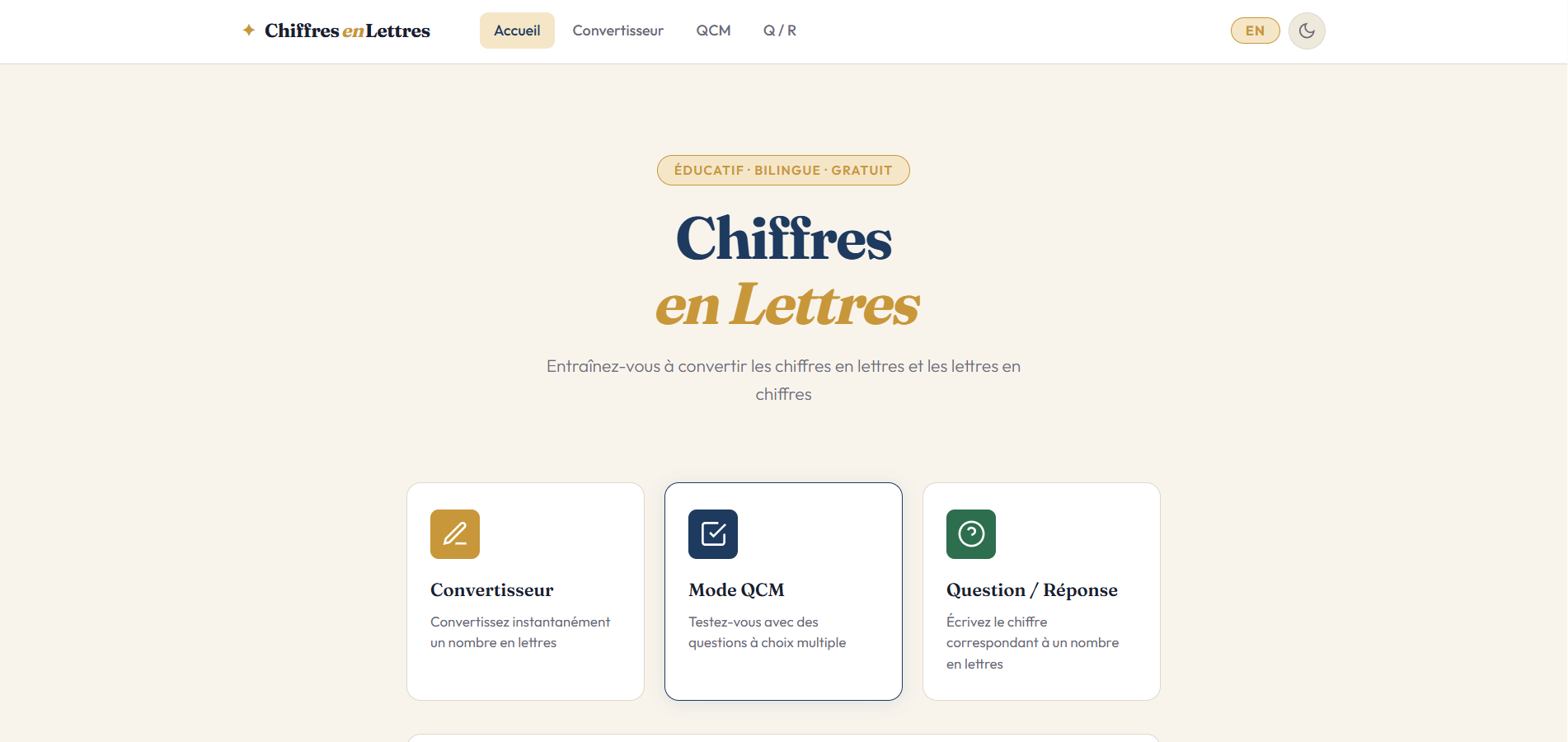 Chiffre en Lettre — Application éducative interactive d'apprentissage des nombres